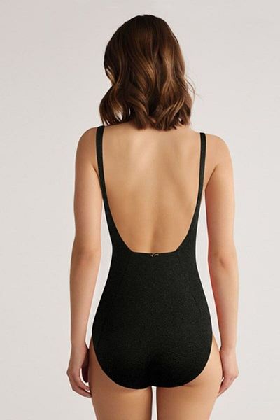Kom Round Neck Removable Sponge Carla Silvery Fabric Accessory Swimsuit