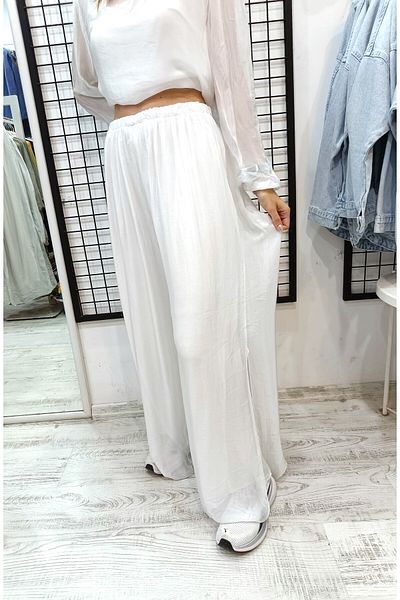 Butik Şans Silk Italian Trousers with Elastic Waist and Sequin Detail at the Leg