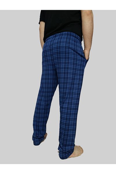 DÜVEN Plus Size Pajama Bottom -Unisex Battal Size Pocketed 100% Cotton Checkered Plaid Single Bottom Pajama-Indigo