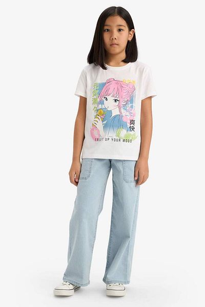DeFacto Tricou cu mânecă scurtă cu imprimeu anime pentru fete de sezon nou