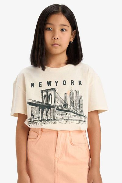 DeFacto New Season Girls' Relax Fit Crew Neck Printed Short Sleeve T-Shirt