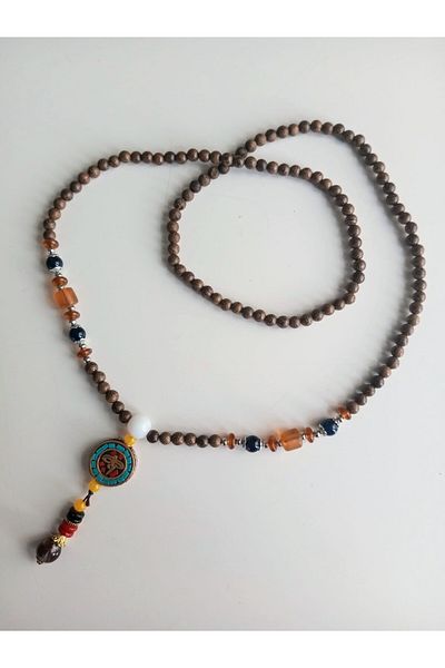 Enjoy Ethnic Patterned Handmade Natural Stone Necklace with Wooden Beads Tibetan Motif
