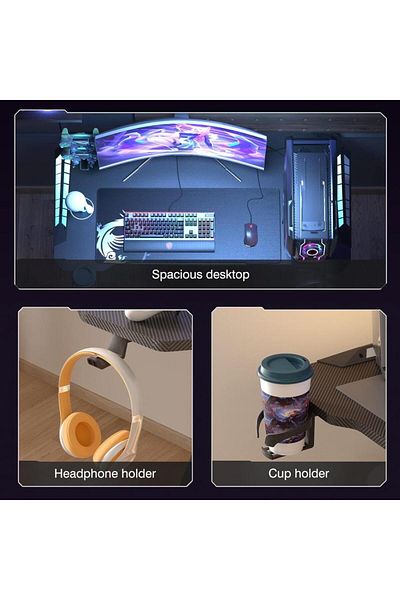 KARAKER Professional computer gaming table for home and office with cup holder and headset