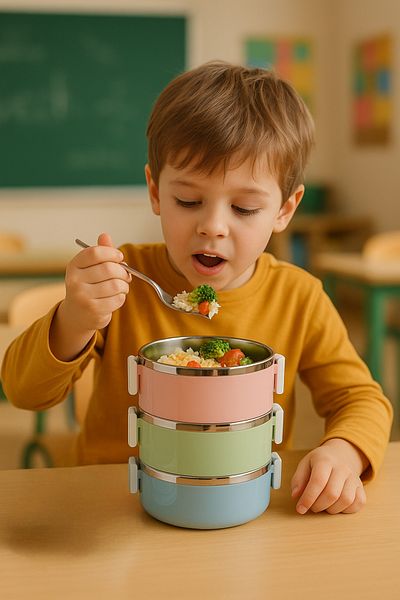 LUNCH BOX 3 Layer Stainless Steel Thermos Lunch Box |   Leakproof Lunch Box |   Pastel Colored Food Thermos