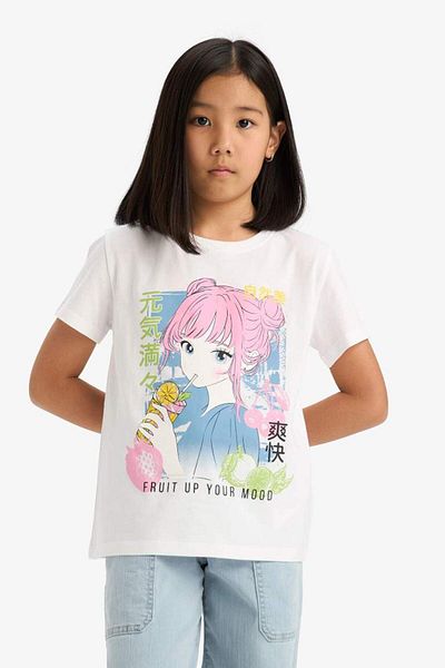 DeFacto Tricou cu mânecă scurtă cu imprimeu anime pentru fete de sezon nou