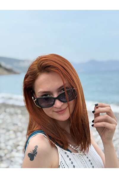 Ferrucci Black Oval Framed Gold Metal Detailed Gradient Glass Stylish Women's Sunglasses