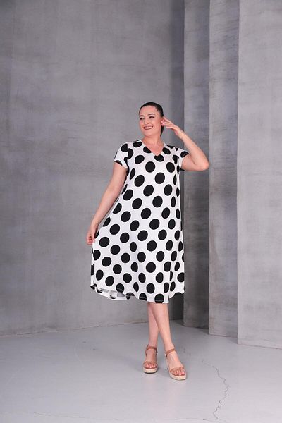 Ebsumu Women's Plus Size Polka Dot Patterned White-Black Dress