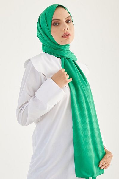 MENESSA Silky Jacquard Shawl Houndstooth Pattern Green