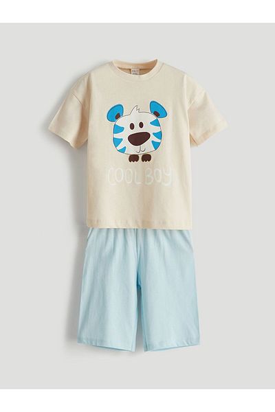 LC Waikiki Σετ πιτζάμες LCW ECO Crew με στάμπα με κοντό μανίκι για αγόρι