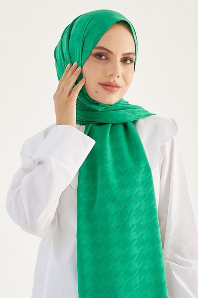 MENESSA Silky Jacquard Shawl Houndstooth Pattern Green