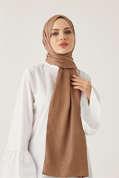 MENESSA Silky Jacquard Shawl Lsy Pattern Brown