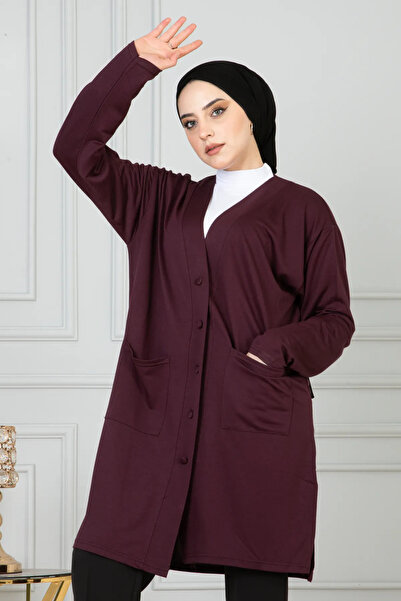 NOBLE STORE Kadın Anne Uzun Ince Penye Hırka