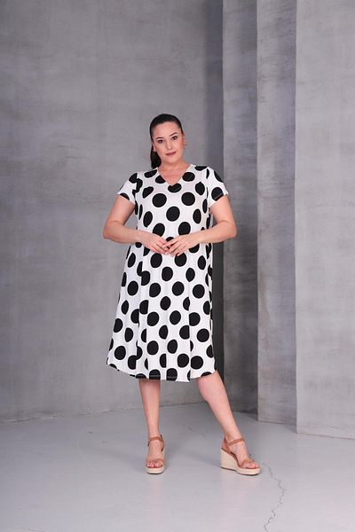 Ebsumu Women's Plus Size Polka Dot Patterned White-Black Dress