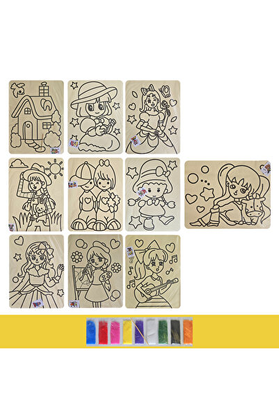 Fancy Space 10 Adet A4 Büyük Boy Kız Çocuk Temalı Kum Boyama Seti