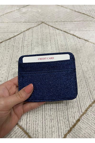 zauram Navy Blue Card Holder with Glitter Cash Compartment