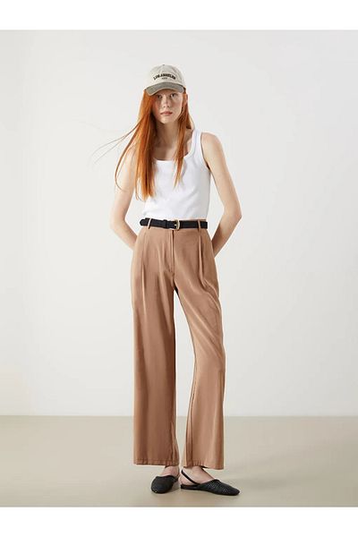 LC Waikiki Xside Brown Loose Fit Pleated Women's Trousers