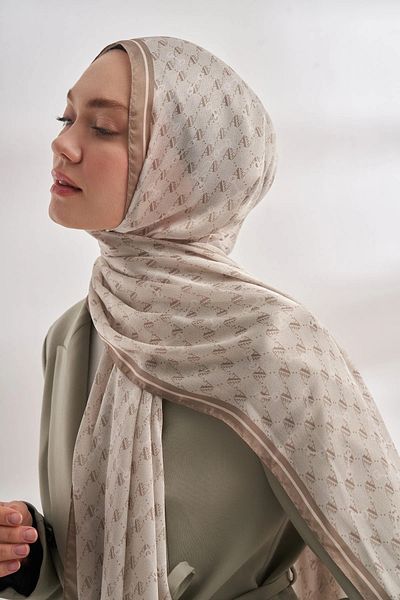ARMANDA Imported Voile Monogram Pattern Shawl - Natural