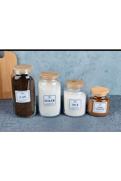 Pembelia Life Set of 4 Glass Tea Sugar Salt Coffee Storage Jars with Bamboo Lids