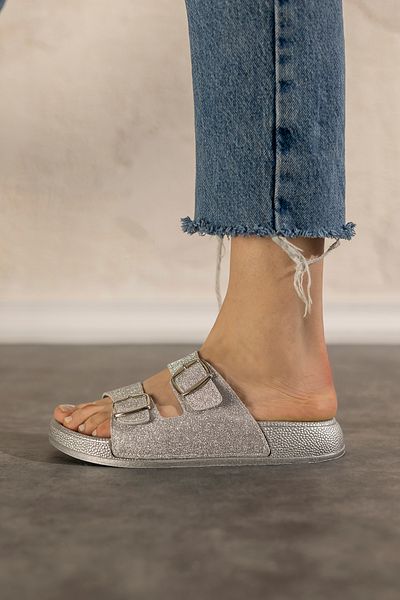 MYPOPPİSHOES Silver 2 cm Sole Women's Slippers Pisa