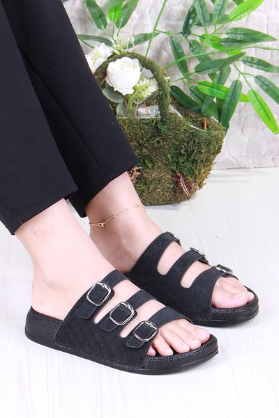 fort 100403 Pienn Anatomical Flexible Comfortable Glitter Printed Three Buckle Women's Slippers