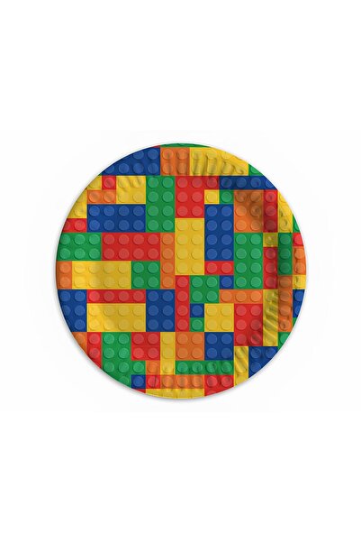 DOĞABEREN Renkli Bloklar Desenli Lego Temalı Tabak Karton Doğum Günü Tabağı 8'li