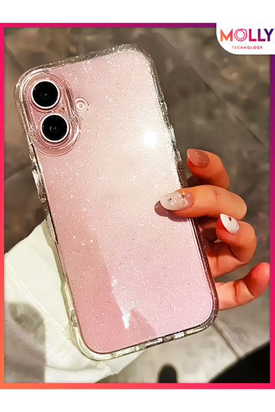 Molly İphone 16 Için Şeffaf Berry Simli Ve Parıltılı Lüks Silikon Kılıf