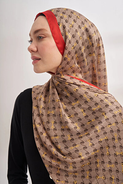 ARMANDA Imported Vual Monogram Pattern Shawl -Beige Red (the Product Is Fine and Delicate)