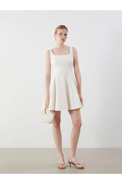 LC Waikiki Μίνι φόρεμα LCW Vision Ecru με τετράγωνο γιακά Peplum
