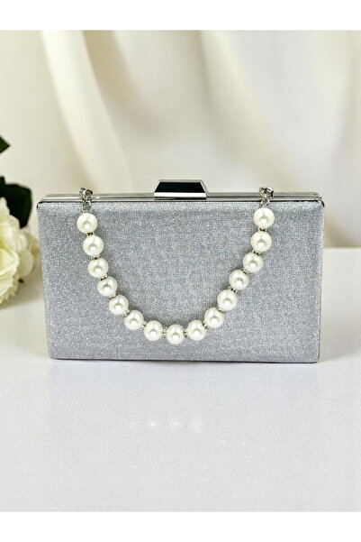 Biçanta Dot Pattern Silver Gray Lame Color Women's Evening Dress Bag Wedding Engagement Graduation