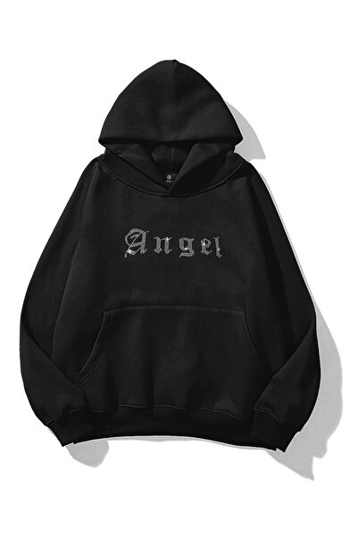 LUMSHİNE Unisex Angel Stone Printed Sweatshirt Black