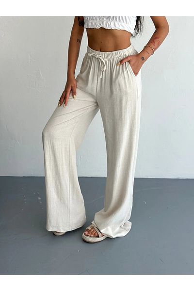 Velista Women's High Waist Wide Leg Linen Trousers