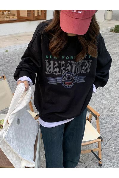 Boi Unisex Marathon Crew Neck Φούτερ Μαύρο