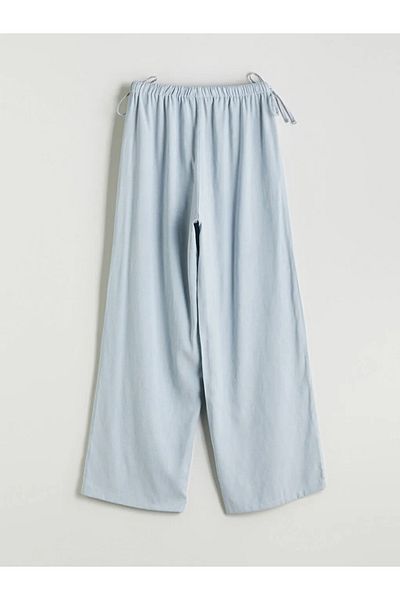 LC Waikiki Lcw Comfort Blue Women's Linen Blend Pants with Elastic Waist