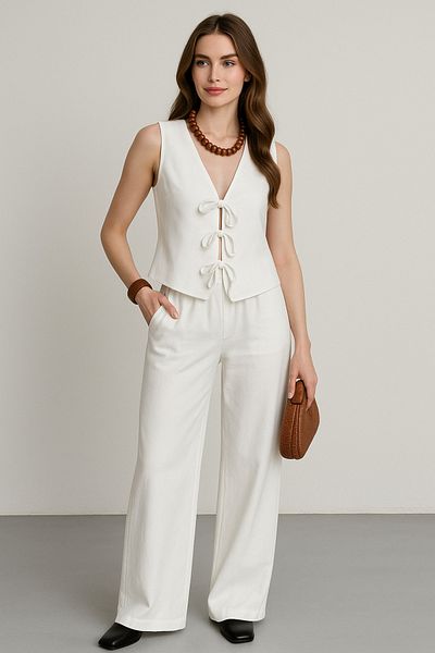 bb butik basic Jade Draped Linen Suit Df0118