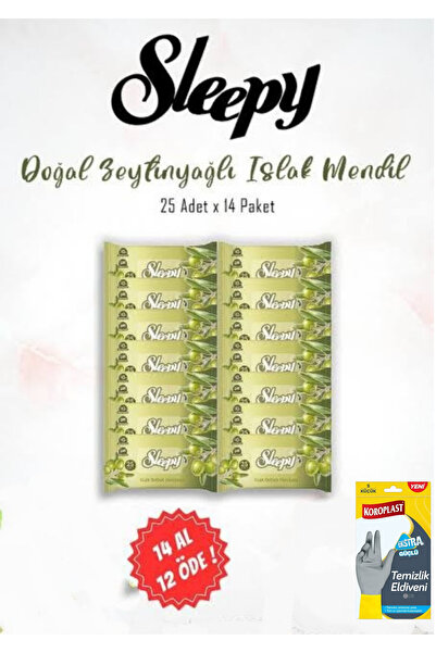 Sleepy Doğal zeytinyağlı ıslak bebek mendili 25 li 14 paket eldiven hediyeli