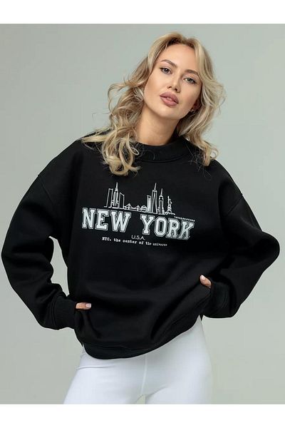 Boi Unisex New York Crew Neck Φούτερ Μαύρο