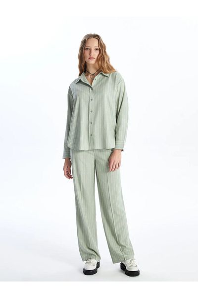 LC Waikiki Lcw vision khaki standard fit striped linen blend women's pants