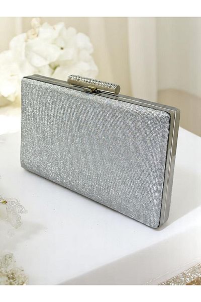 Biçanta Dot Pattern Silver Gray Lame Color Women's Evening Dress Bag Wedding Engagement Graduation