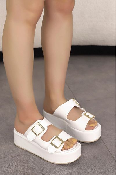 kajal ayakkabı Bln 158 Double Buckle Detailed High-Sole Slippers