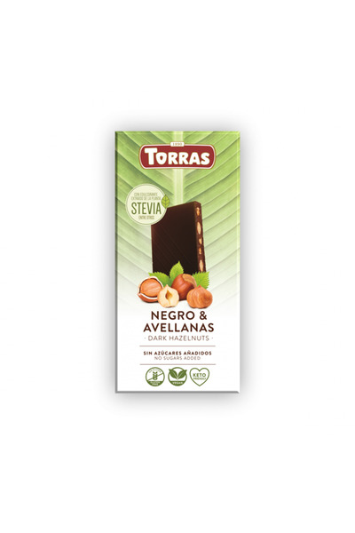 TORRAS شوكولاتة ستيفيا الداكنة بالبندق، خالية من السكر والغلوتين، 125 غرام
