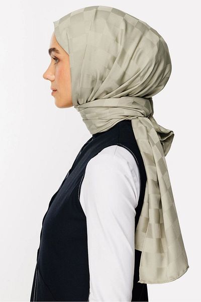 MENESSA Silky Jacquard Shawl Checkerboard Pattern Soft Green