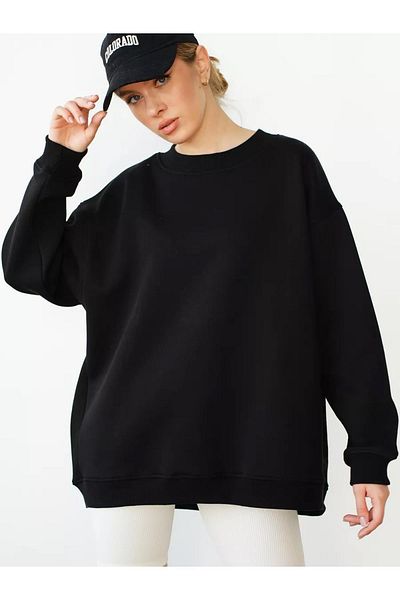 Boi Unisex Basic Crew Neck Φούτερ Μαύρο
