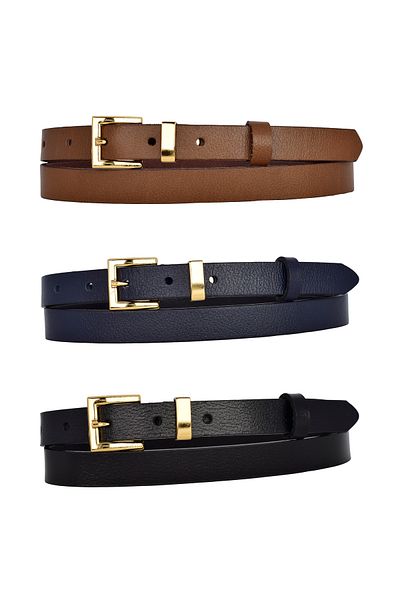 GoDeri 100% Genuine Leather Set of 3 Gold Color Suit Buckle 2cm Women's Belt Black, Navy, Brown_Kare_Gold