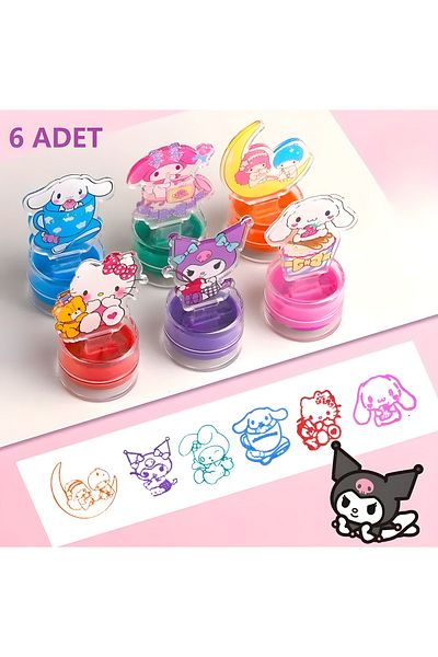 kardelen kırtasiye 6Pcs Sanrio Kuromi Quality Printing Seal Stamp for Kids Stamping Educational Fun Game