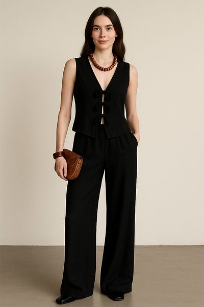 bb butik basic Jade Draped Linen Suit Df0118