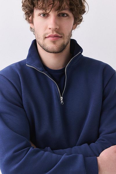 Boi Men's Relaxed Fit Half Zipper Stand Collar Sweatshirt Indigo 2052