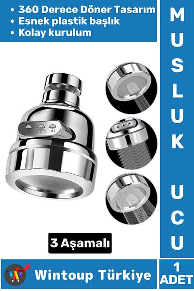 Wintoup High Quality Easy Installation 360 Degree Swivel Flexible Head 3 Stage Kitchen Sink Chrome Faucet Spout