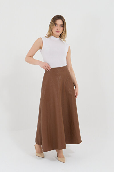 ROVİ تنورة جلدية بلون اللون الأساسي