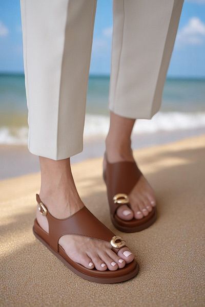 StWenn Kalia Flip Flops Gold Buckle Detailed Flip Flops Sandals - Black