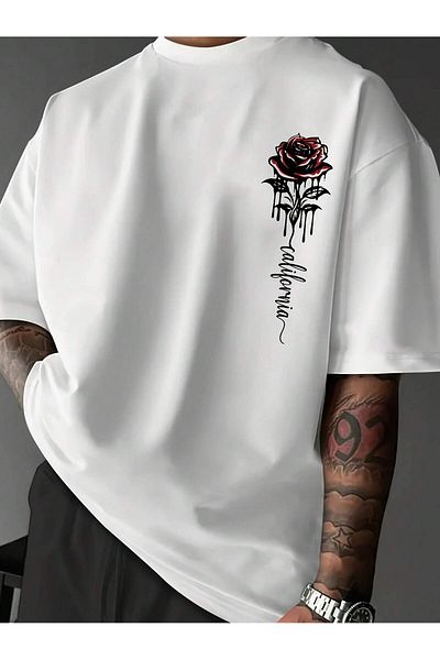 Velostra Unisex Rose Printed Combed Cotton Oversize T-Shirt